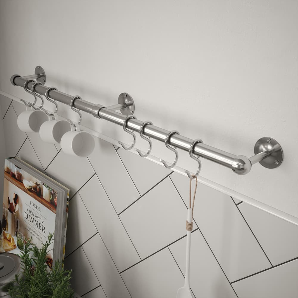 Rothley Kitchen Utensil Rail Kits - 19 x 1000mm - Brushed Silver