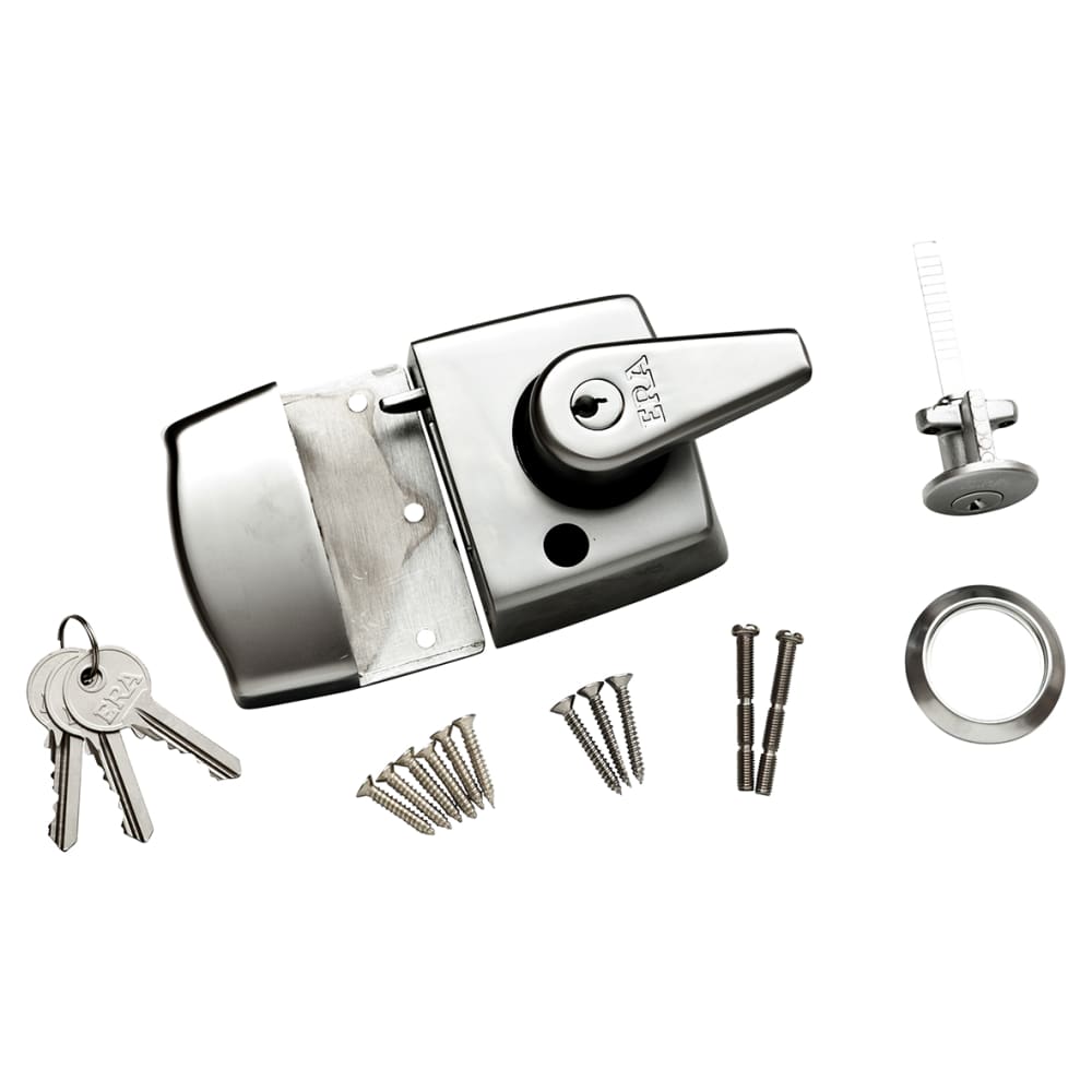 ERA Double Locking Nightlatch - 40mm Backset - Satin Chrome Case/Cylinder