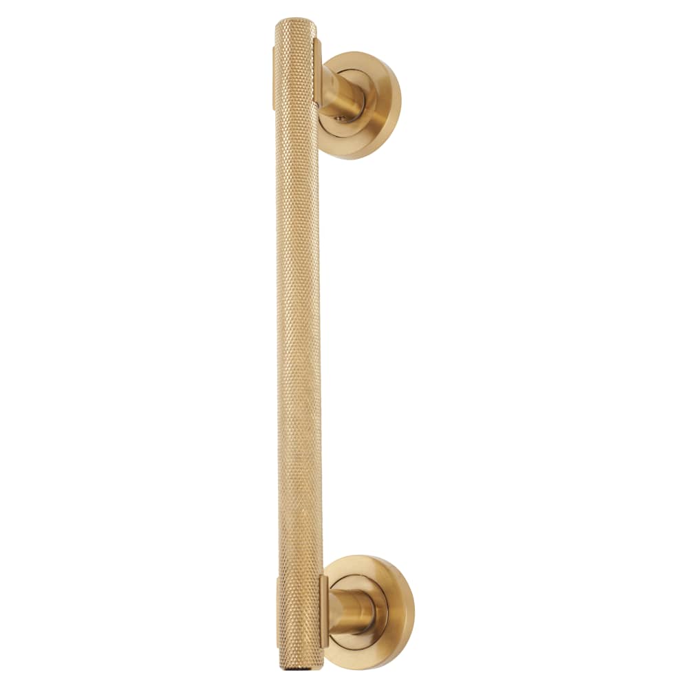 Hampstead Knurled T-Bar Door Pull Handle on Rose - Screw Fix - 250mm Centres - Satin Brass
