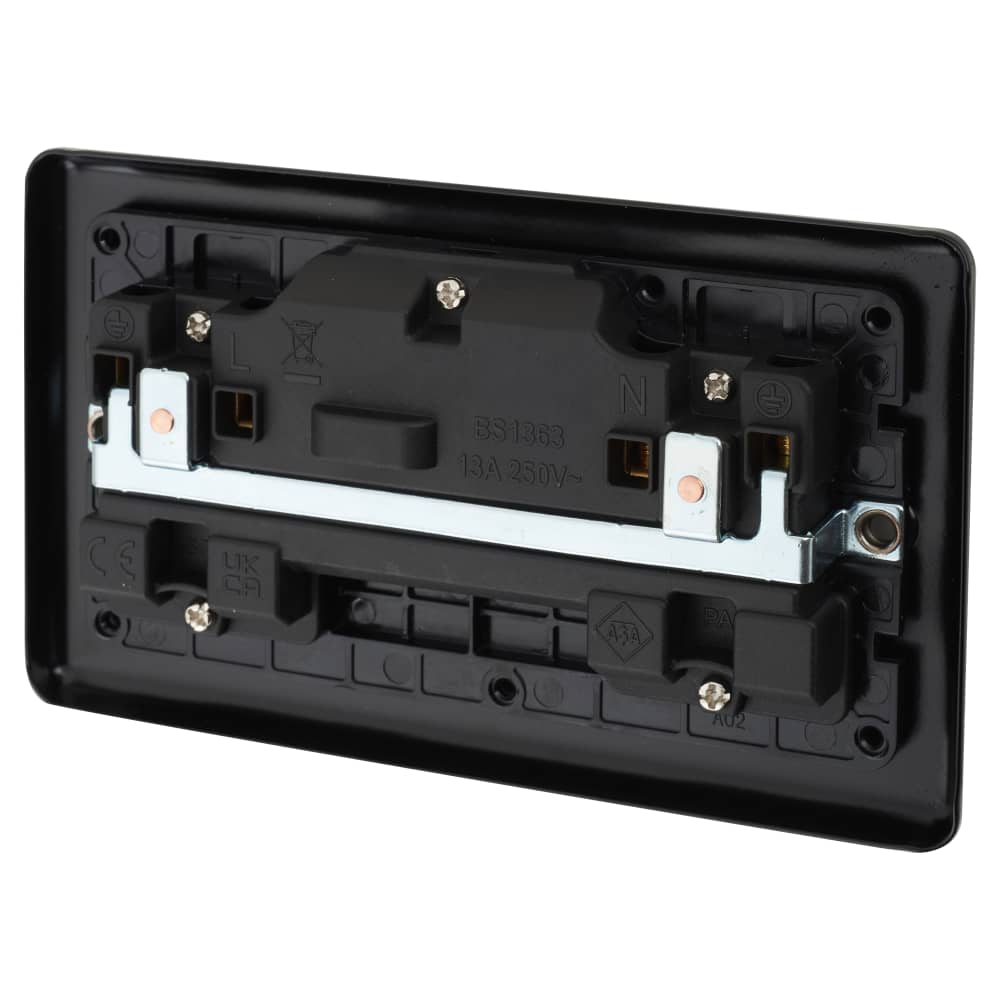 Eurolite Enhance Decorative 13A 2 Gang Double Pole Switched Socket - Matt Black with Black Inserts 