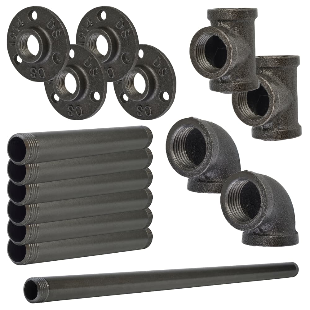 Altro 3/4" Pipe Shelf Kit with Forwards Facing Hanging Rail - Grey