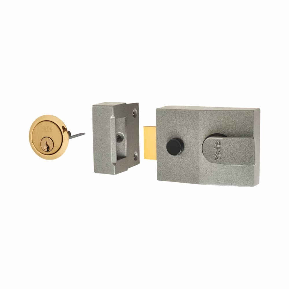 Yale 89 Double Locking Nightlatch - 60mm Backset - Grey Case/Polished Brass Cylinder
