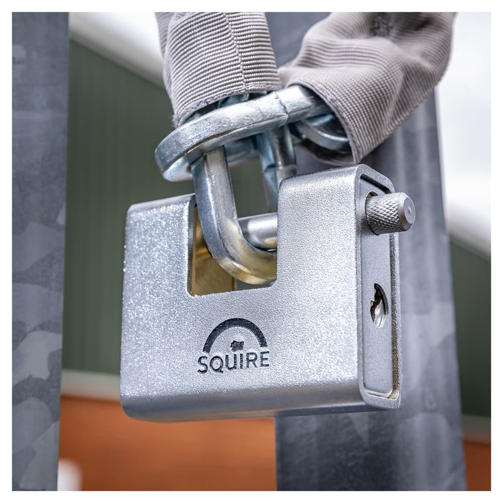 Squire Armoured Steel Shutter Lock - 60mm Body - 22 x 12mm Shackle - Keyed Alike - Chrome