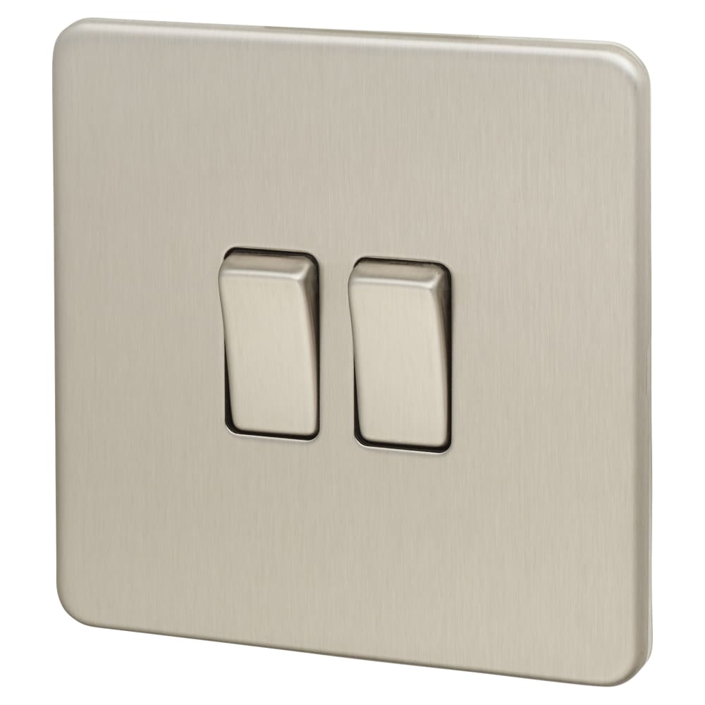 Knightsbridge 10AX 2 Gang 2 Way Screwless Flat Plate Light Switch - Brushed Chrome