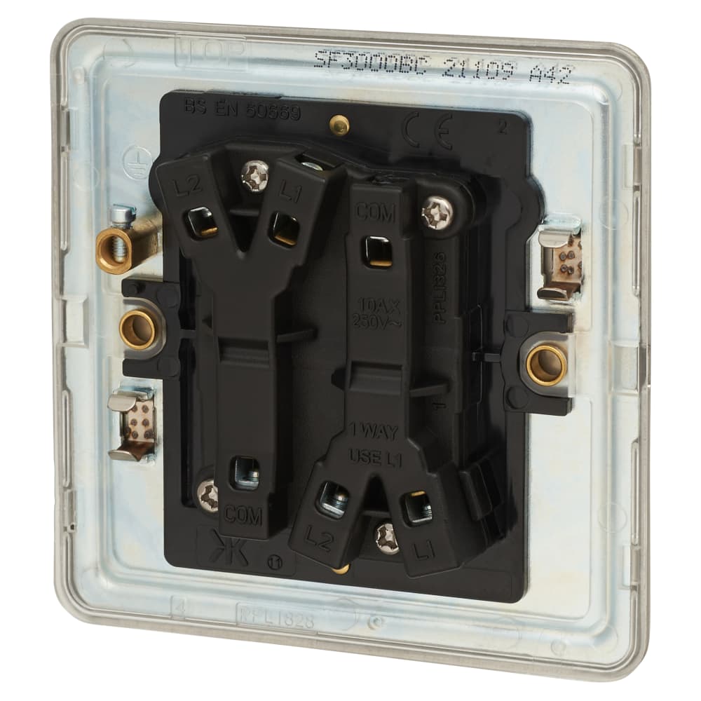 Knightsbridge 10AX 2 Gang 2 Way Screwless Flat Plate Light Switch - Brushed Chrome