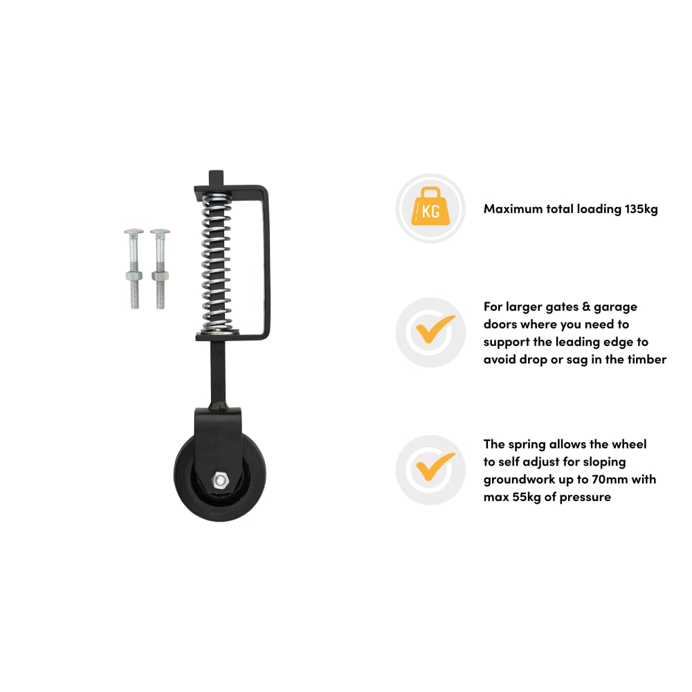 Heavy Duty Spring Loaded Gate Wheel - 368mm Height - Epoxy Black