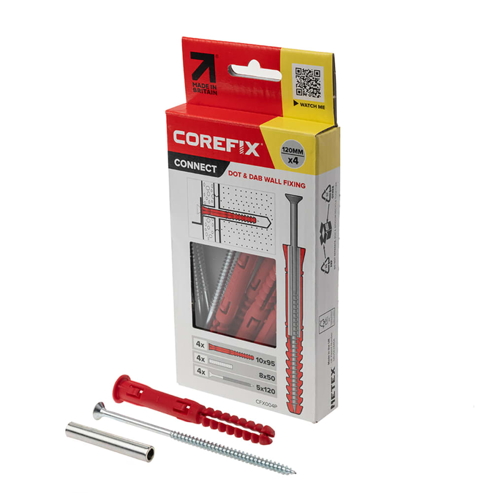 Corefix Connect 120 - Dot and Dab or Drylined Wall Fixing Solution - Red - Pack of 4