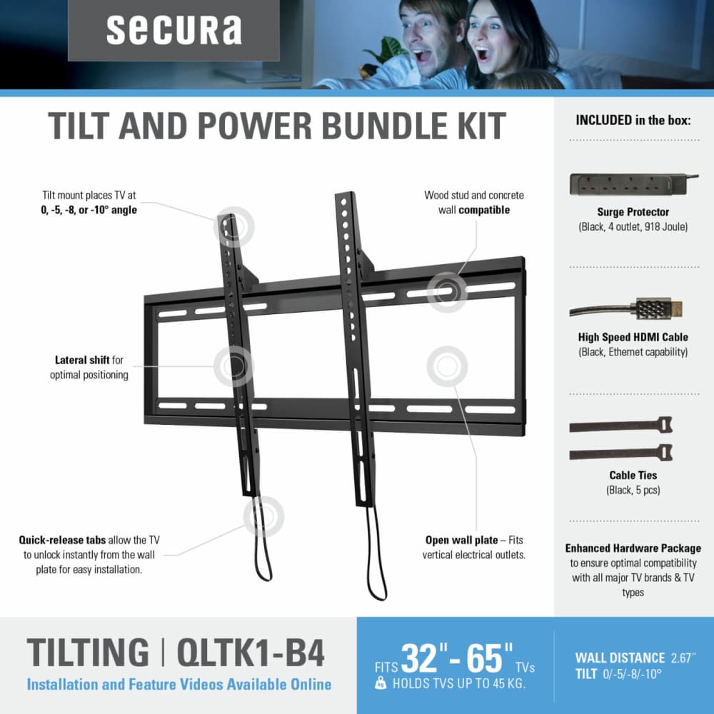 SECURA Wall Mount TV Bracket Starter Kit for 40-70" TVs - Tilting