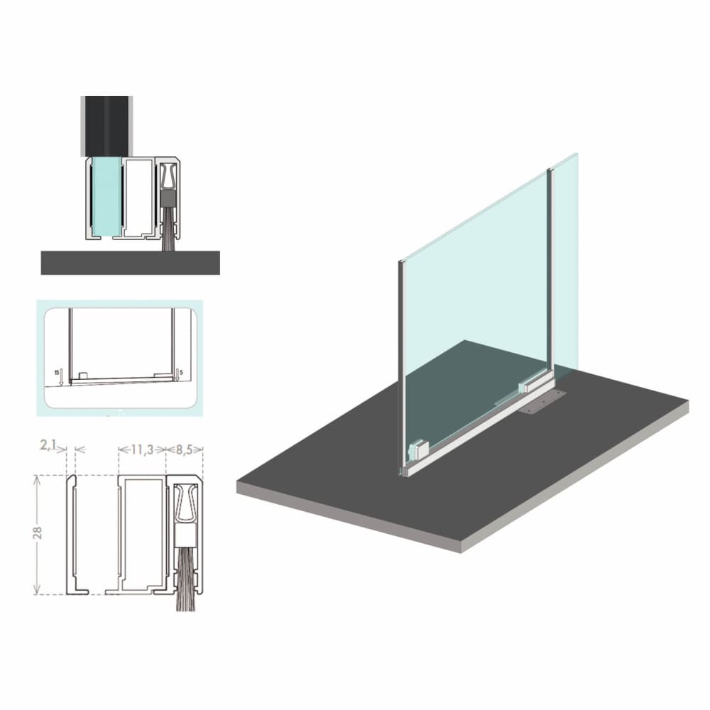 Glass Pivot Door Seal with 15mm brush 1230mm IronmongeryDirect