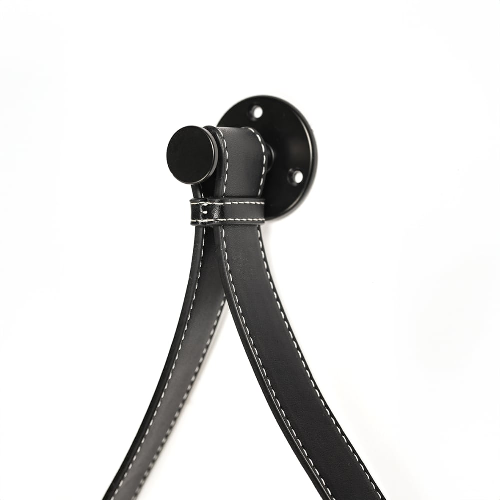 Croydex Flexi-Fix Bathroom Mirror with Leather Effect Hanging Strap - Round - 600 x 32mm - Black 