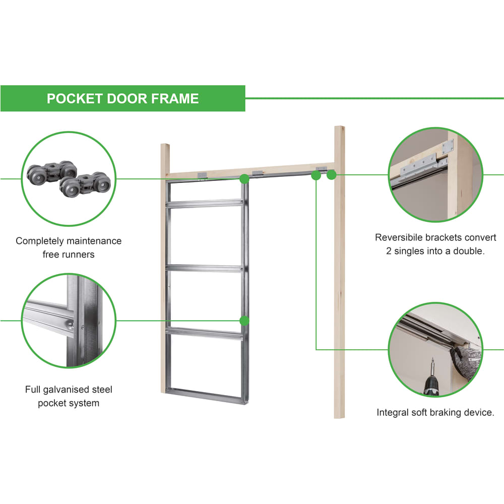 Rocket Door Frames Pocket Door Kit - 100mm Finished Wall Thickness - 686 x 1981mm Door Size