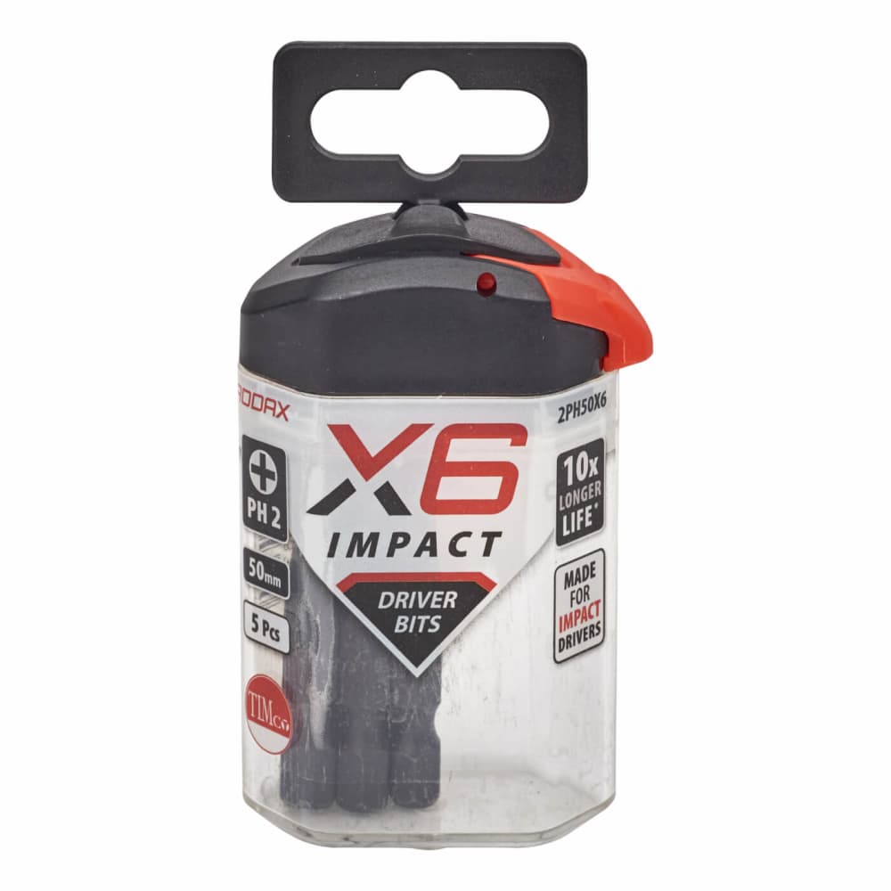 TIMCO X6 Impact Driver Bits - Phillips - PH2 - 50mm Length - Pack of 5