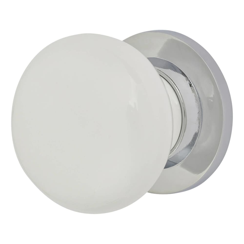 Touchpoint Porcelain Mortice/Rim Door Knob - 60mm Rose Diameter - White and Chrome 