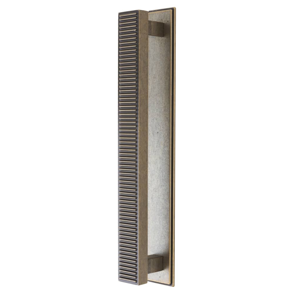 Hendel & Hendel Barrington Ribbed Cabinet Pull Handle on Backplate - 160mm Centres - Antique Brass