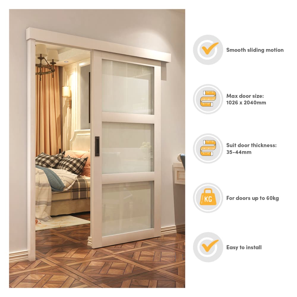 Klug Sliding Door Gear Kit with Pelmet & Post - 2000mm Length - 60kg Max Door Weight - Un-painted 