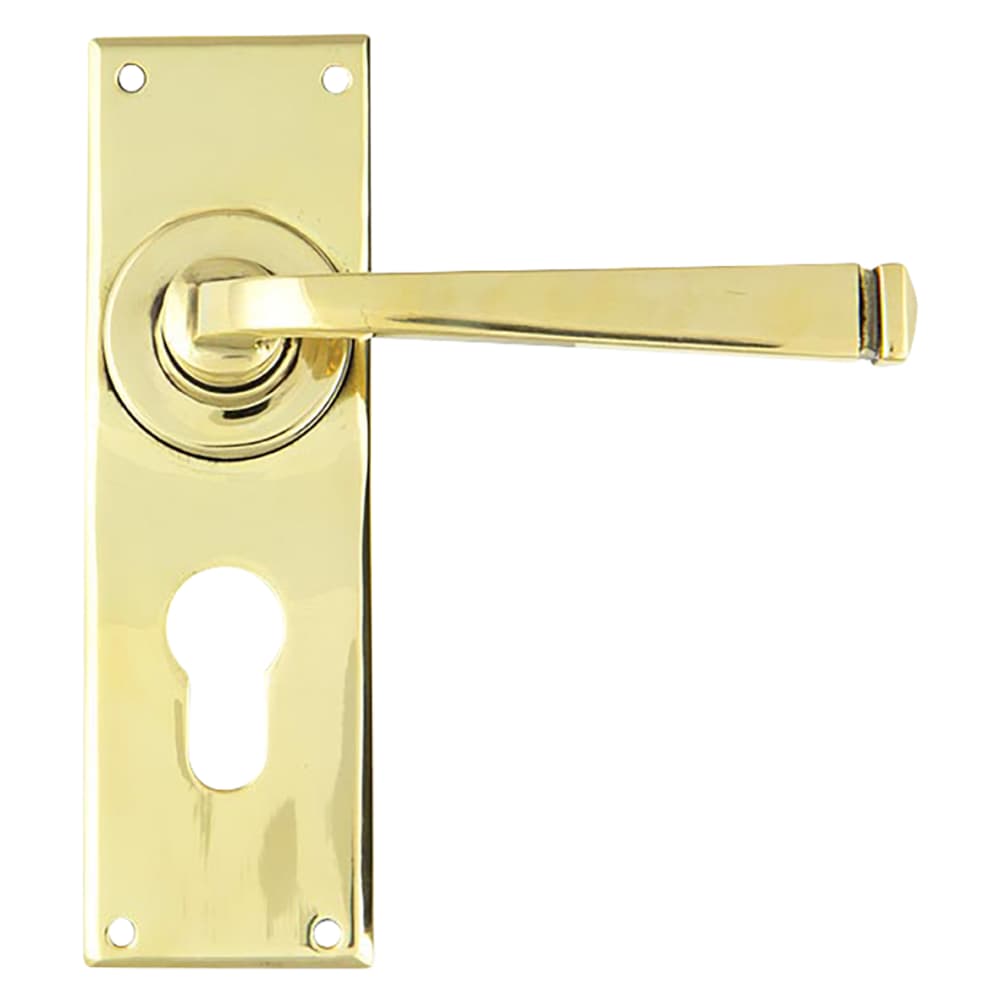 From The Anvil Avon Lock Door Handle - Euro - 152 x 48mm - Aged Brass