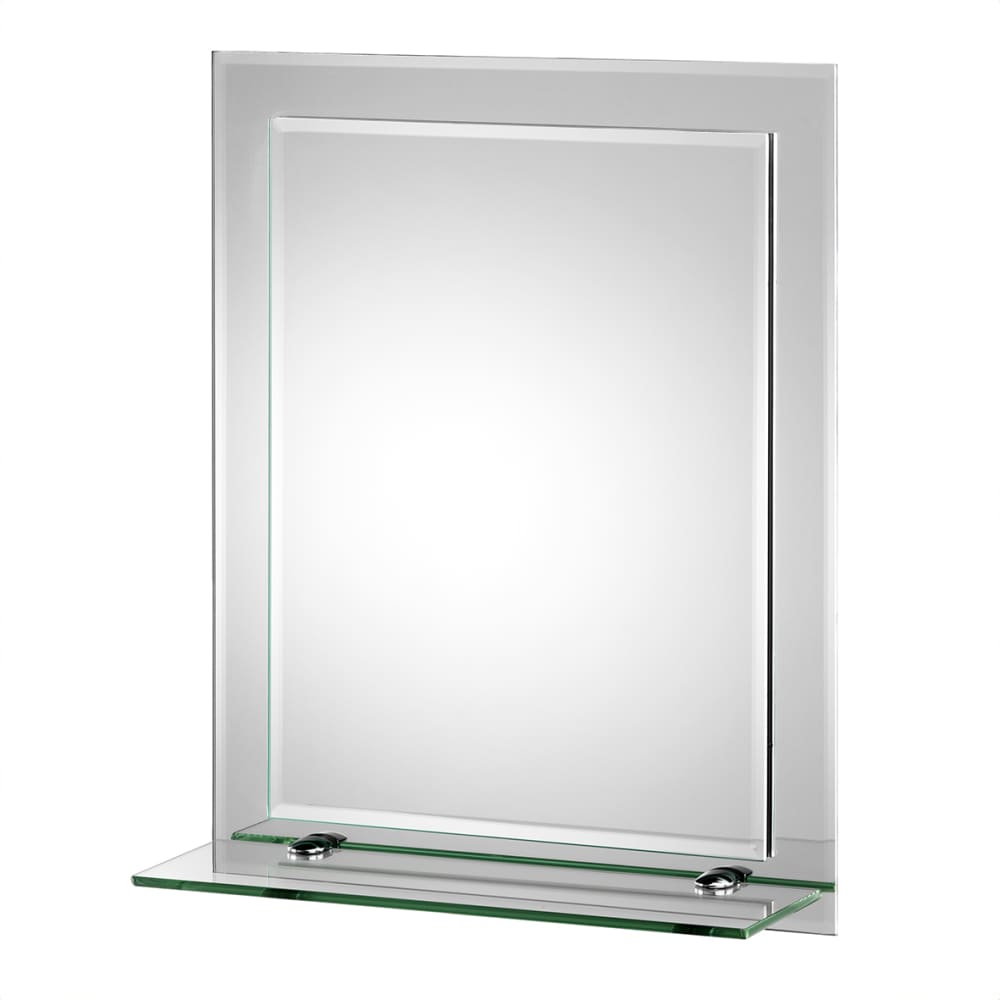 Croydex Flexi-Fix Rydal Bevelled Edge Bathroom Mirror with Shelf - Rectangle - 500 x 400mm