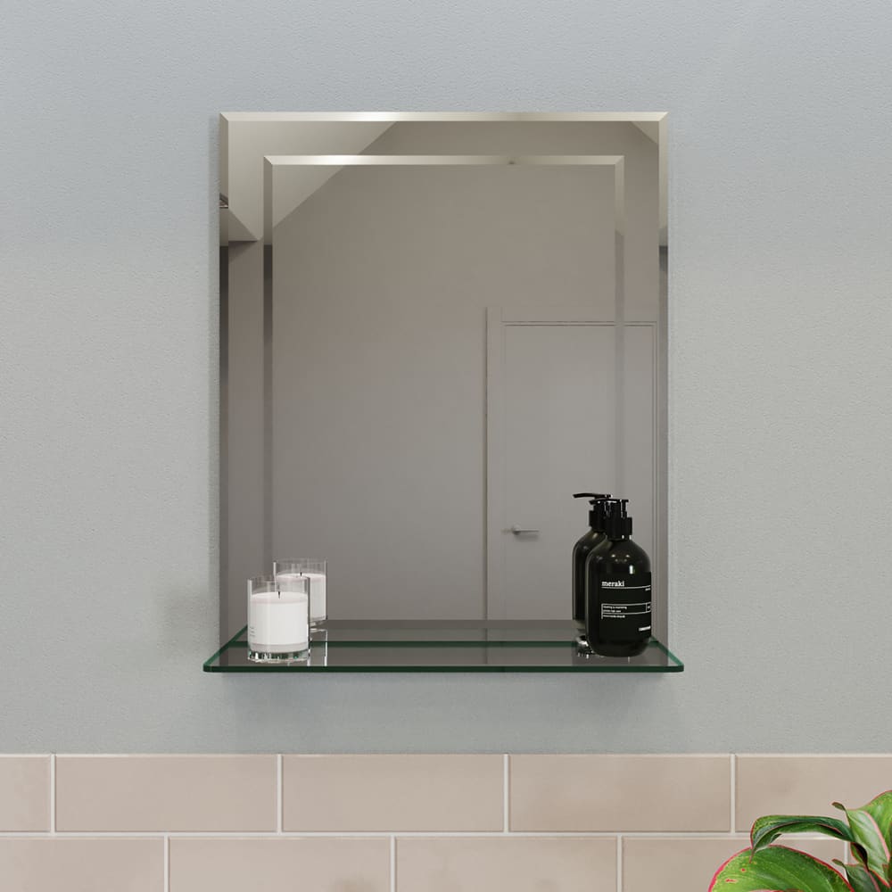 Croydex Flexi-Fix Rydal Bevelled Edge Bathroom Mirror with Shelf - Rectangle - 500 x 400mm