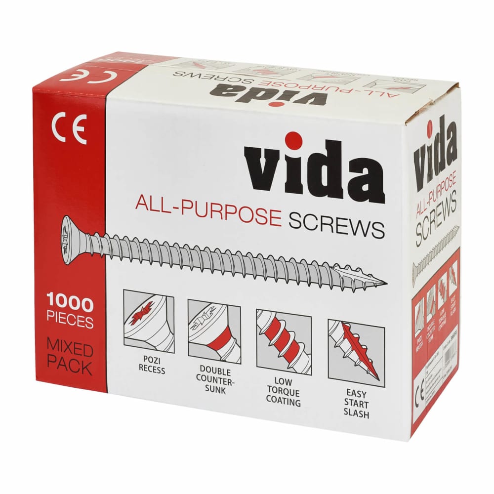 Vida All Purpose Pozi Countersunk Wood Screws Trade Pack - Yellow Zinc - Pack of 1000