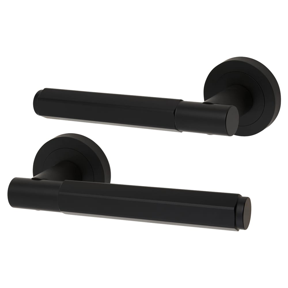 Altro Juno Hexagon Door Handle on Rose - Matt Black 