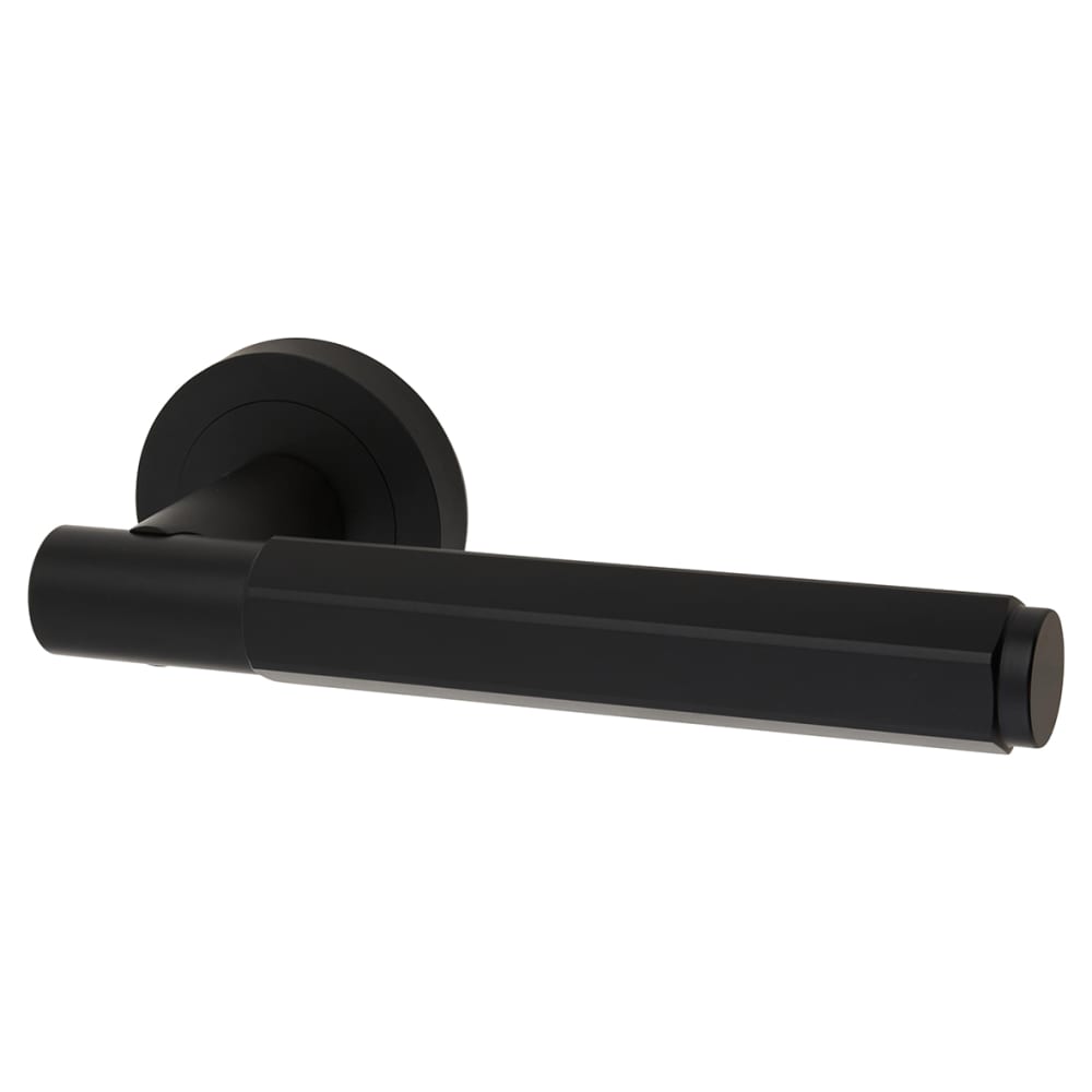 Altro Juno Hexagon Door Handle on Rose - Matt Black 