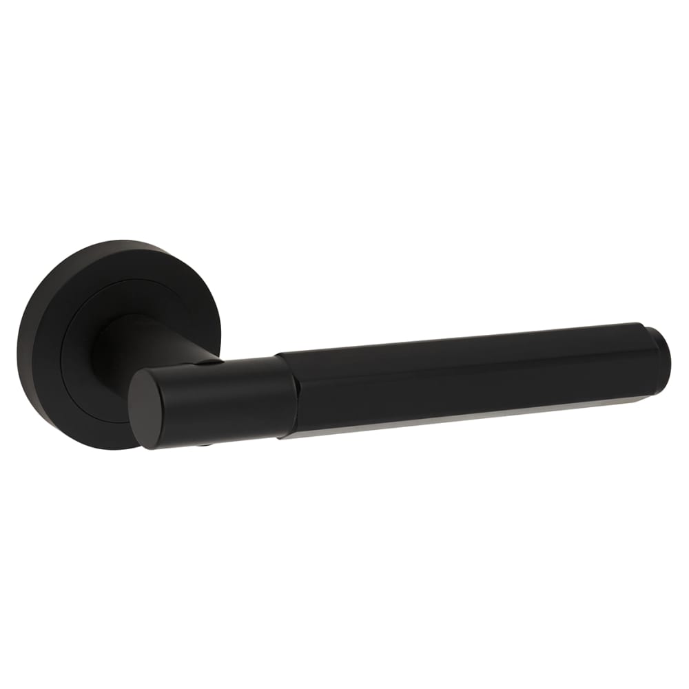 Altro Juno Hexagon Door Handle on Rose - Matt Black 