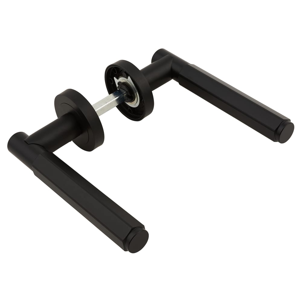 Altro Juno Hexagon Door Handle on Rose - Matt Black 