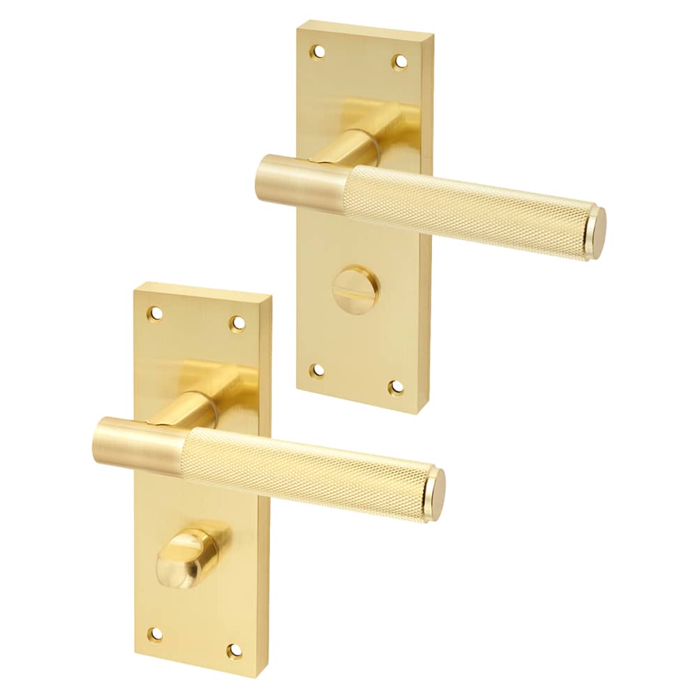 Altro Remi Knurled Bathroom Door Handle - 155 x 55mm - Satin Brass