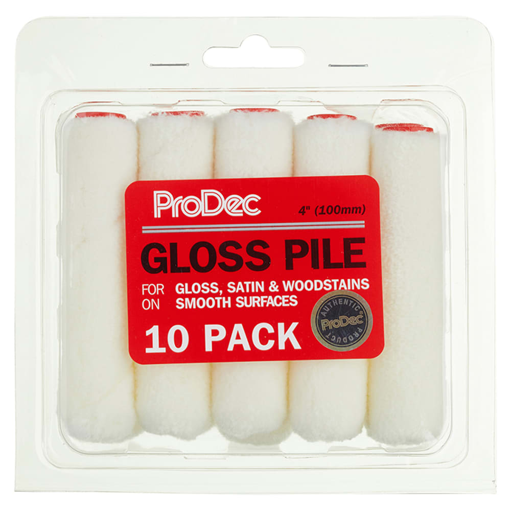 ProDec Gloss Short Pile Mini Paint Rollers - 102mm/ 4" Width - Pack of 10