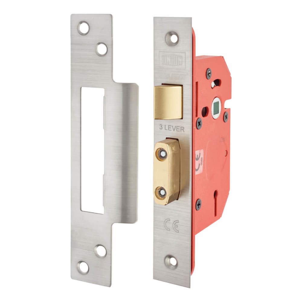 UNION 2203S StrongBOLT 3 Lever Sashlock - 81mm Case - 57mm Backset - Satin Stainless Steel