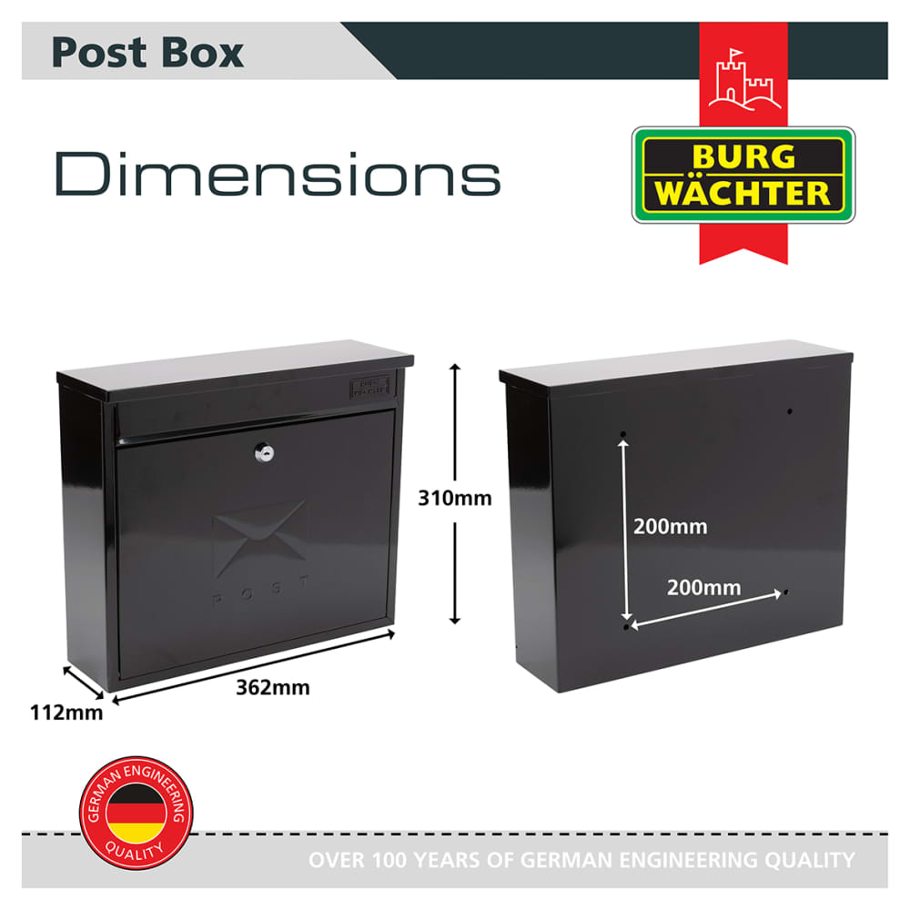 Burg Wachter Elegance Mailbox - 362 x 310 112mm - Black