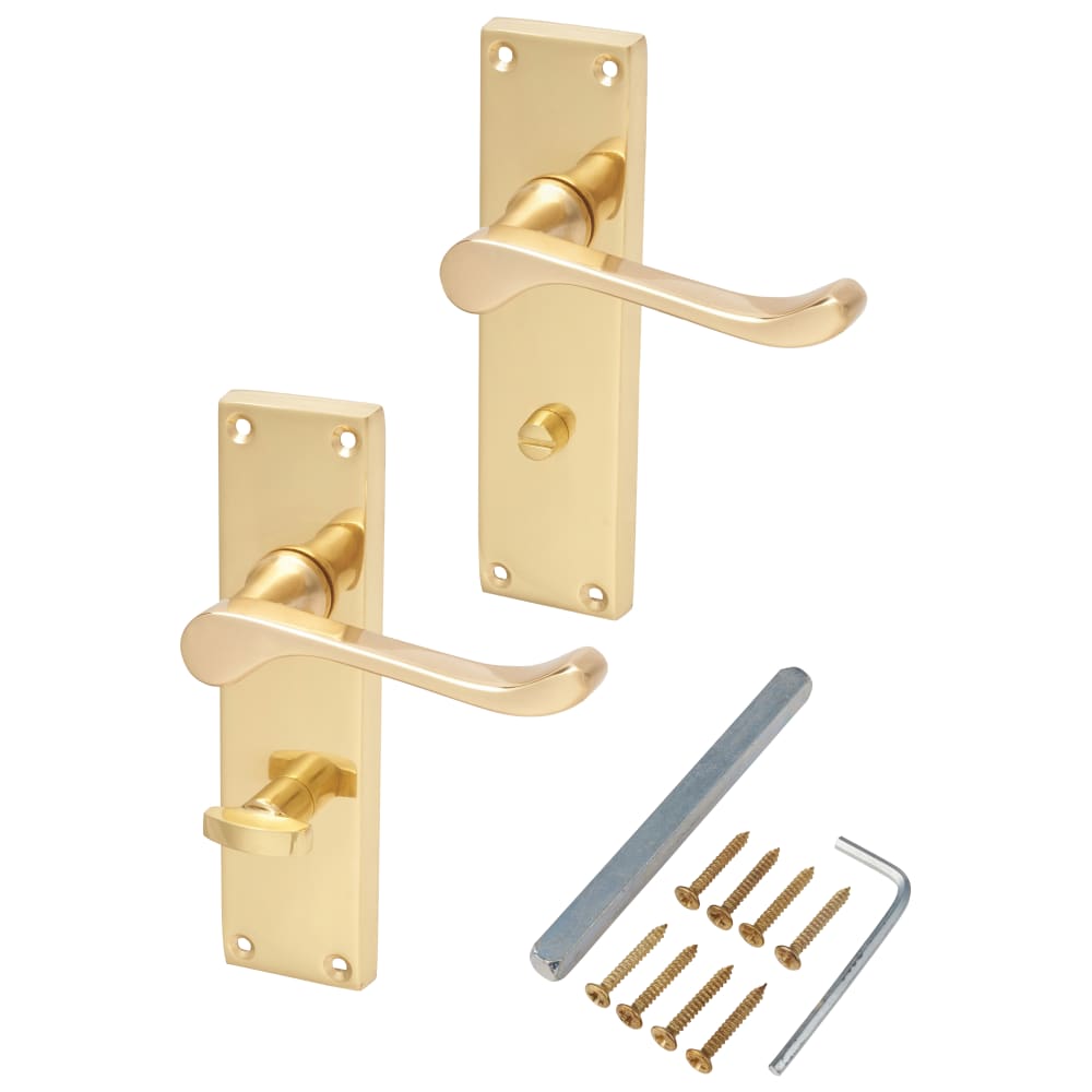 Touchpoint Victorian Scroll Bathroom Door Handle - 155 x 42mm - Polished Brass