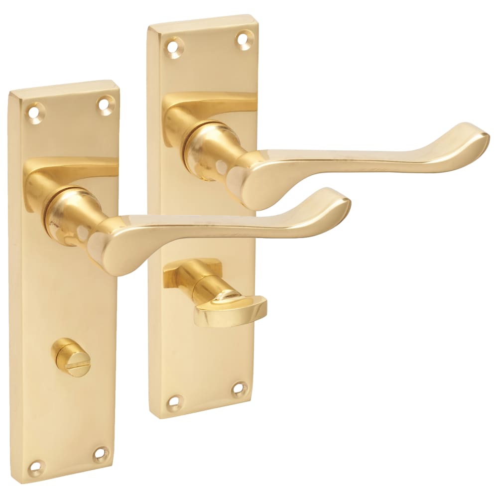 Touchpoint Victorian Scroll Bathroom Door Handle - 155 x 42mm - Polished Brass