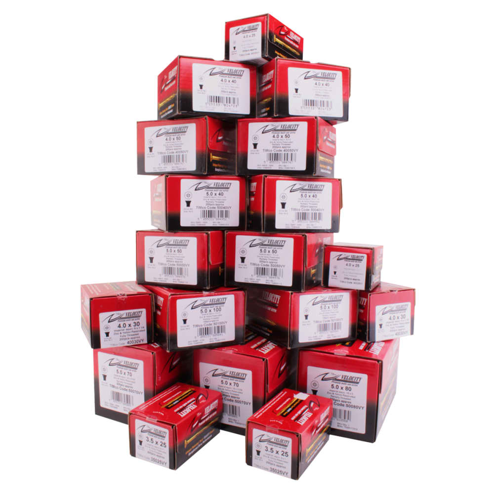 TIMCO Velocity Pozi Countersunk Wood Screws Contractor Pack - Yellow Zinc - Pack of 3600