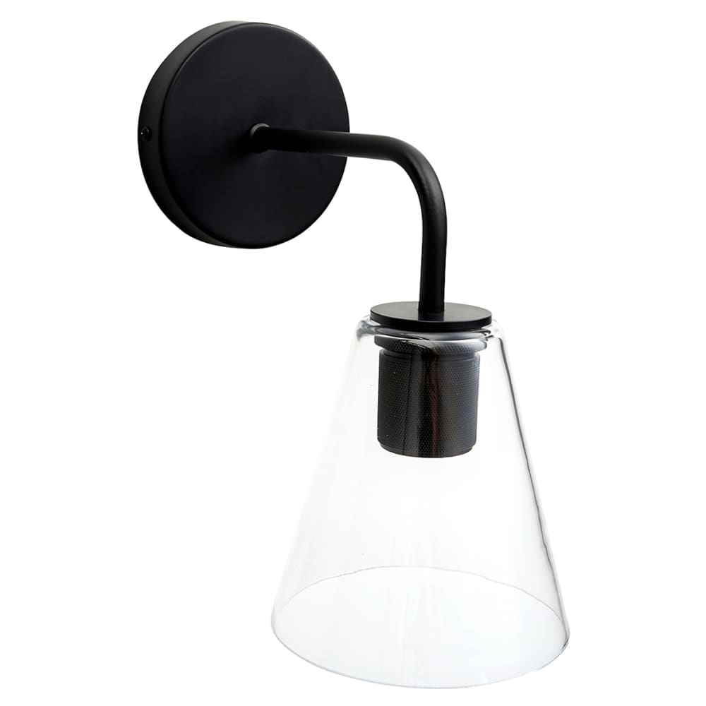 Altro Noord Knurled Indoor Wall Light - Matt Black Fittings and Hooded Clear Glass Shade 