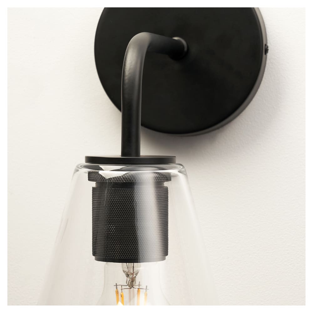 Altro Noord Knurled Indoor Wall Light - Matt Black Fittings and Hooded Clear Glass Shade 