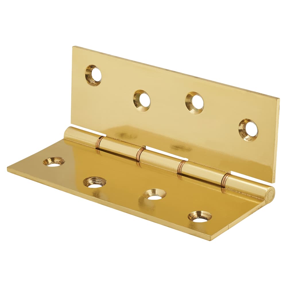 Double Phosphor Bronze Washered Butt Door Hinge - 100 x 75 x 2.5mm - Polished Brass - Pair