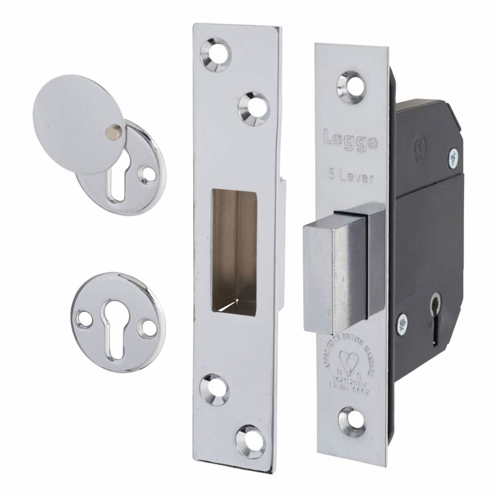 Legge BS3621:2007 5 Lever Deadlock - 81mm Case - 58mm Backset - Polished Stainless Steel