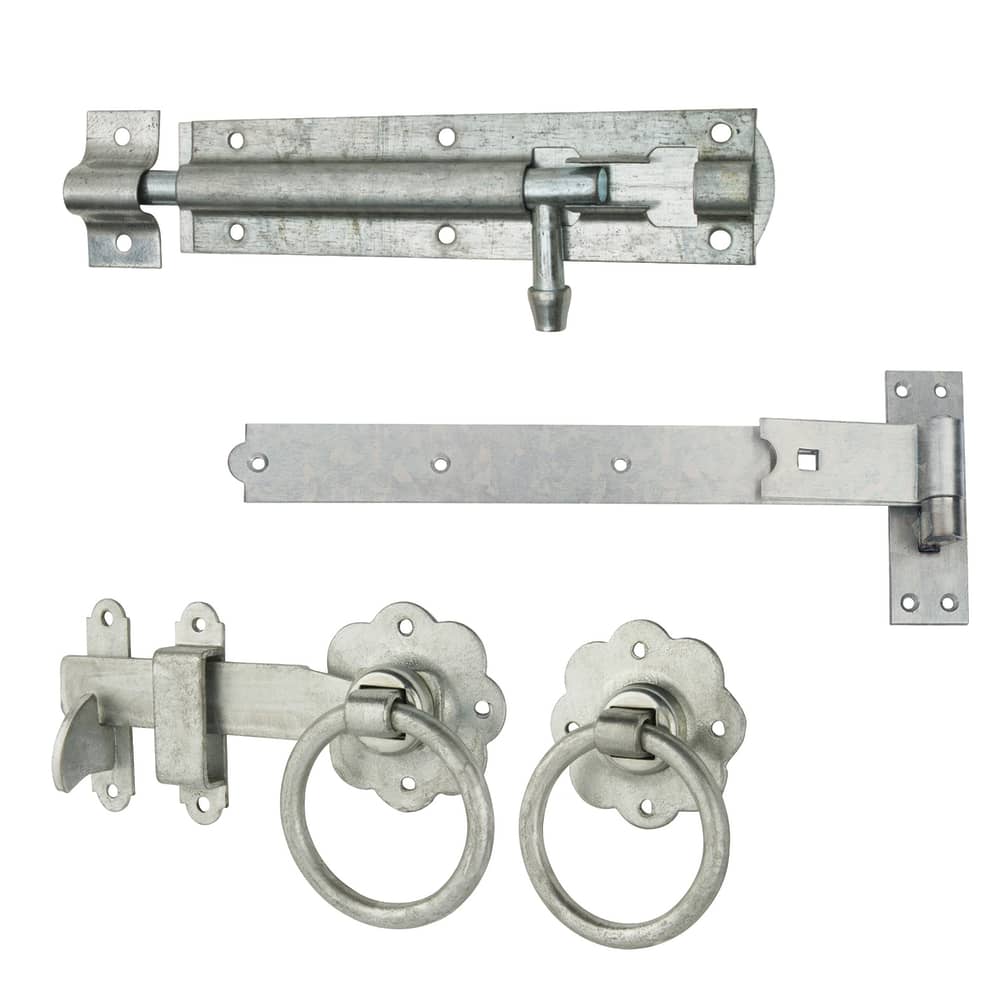 Medium Duty Cranked Hook & Band Gate Hinge Kit with Ring Gate Latch - 450mm - Galvanised