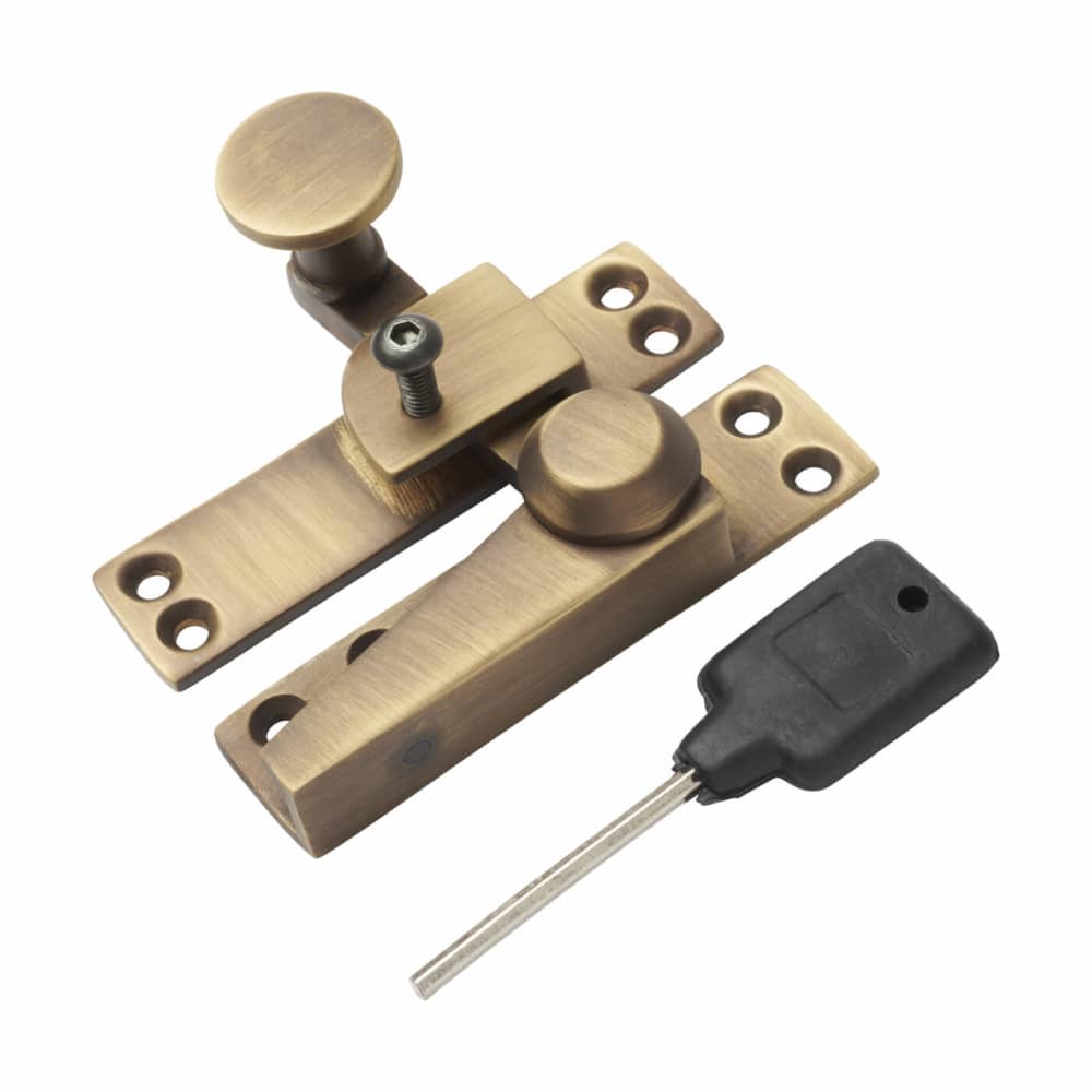 Hampstead Heavy Duty Quadrant Straight Arm Locking Sash Fastener - 70 x 17mm - Antique Brass