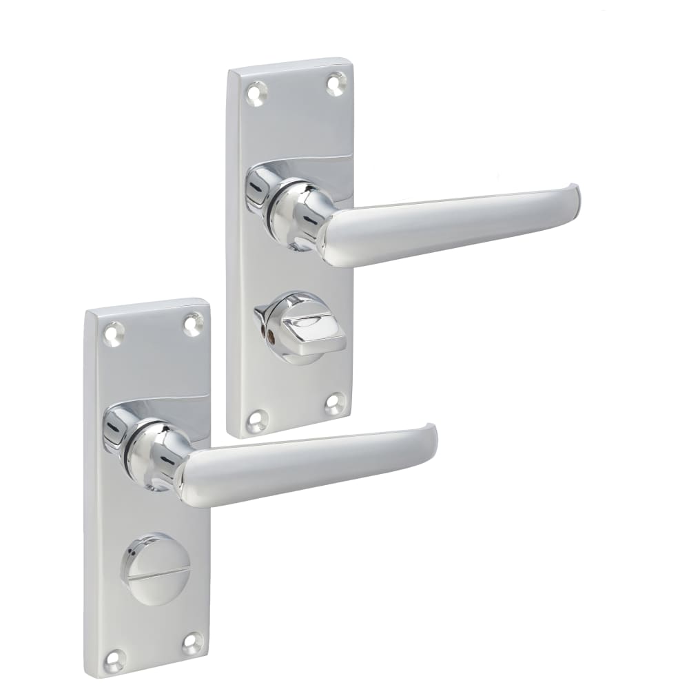 Touchpoint Victorian Straight Privacy Door Handle - Short Plate - 118 x 42mm - Polished Chrome