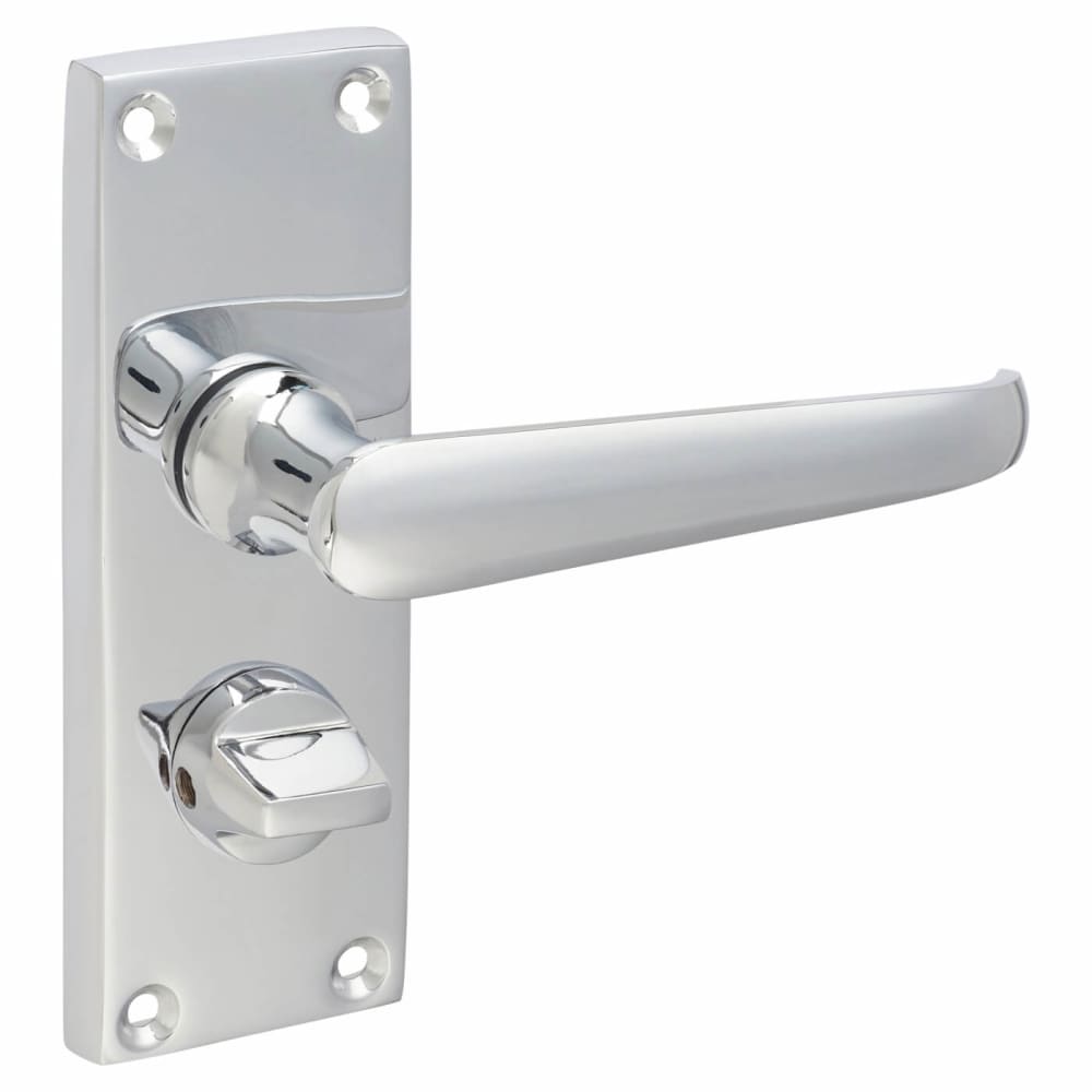 Touchpoint Victorian Straight Privacy Door Handle - Short Plate - 118 x 42mm - Polished Chrome