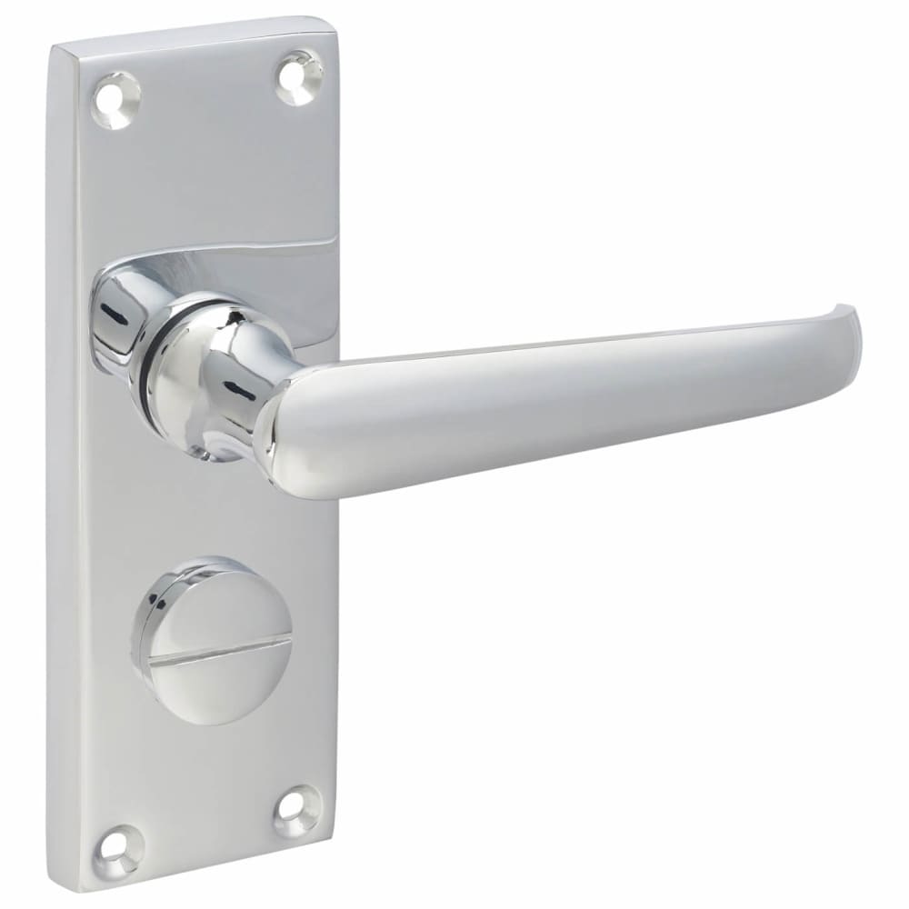 Touchpoint Victorian Straight Privacy Door Handle - Short Plate - 118 x 42mm - Polished Chrome