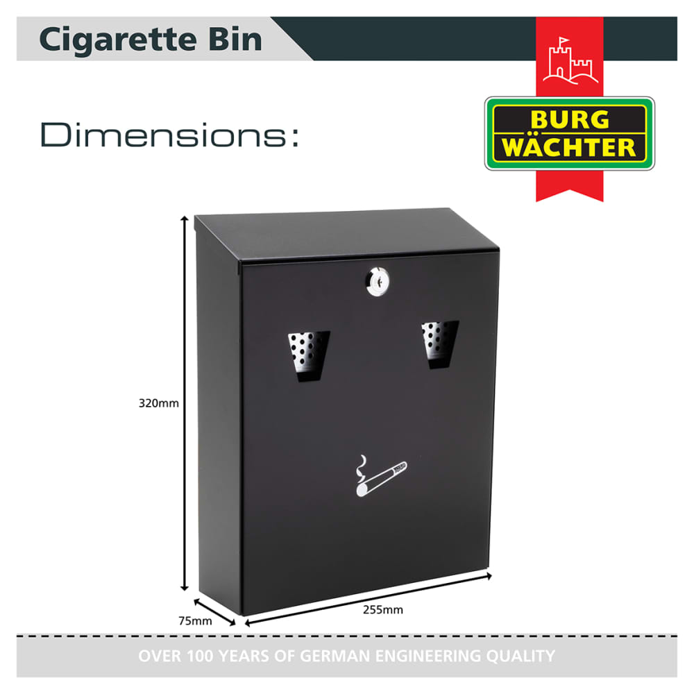 Burg Wachter CIG2 Compact Cigarette Bin - 225 x 320 x 75mm - Black