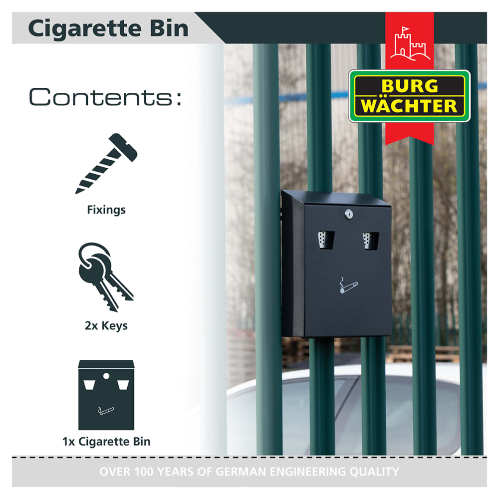 Burg Wachter CIG2 Compact Cigarette Bin - 225 x 320 x 75mm - Black