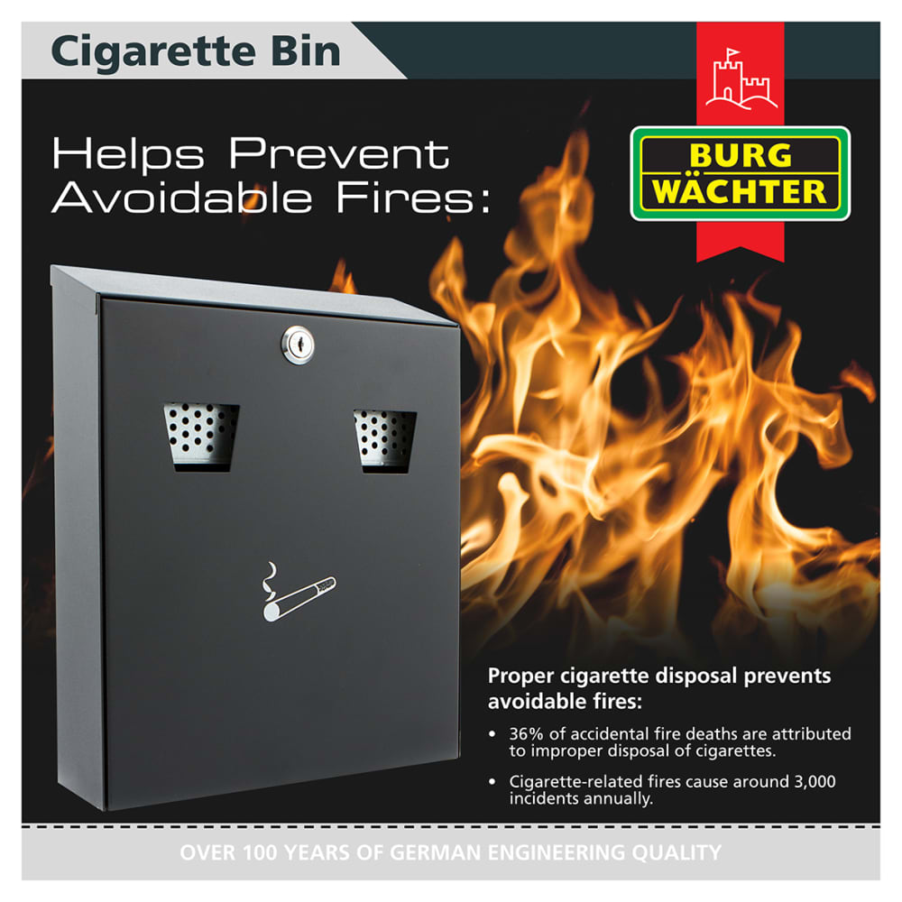 Burg Wachter CIG2 Compact Cigarette Bin - 225 x 320 x 75mm - Black