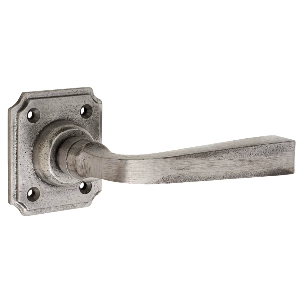 Olde Forge Avon Door Handle on Square Rose - Polished Iron 