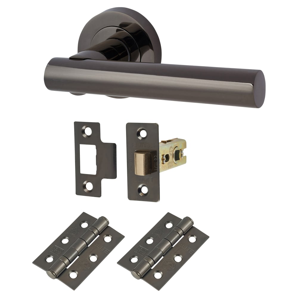 Altro Bella Latch Door Handle on Rose Kit - Black Nickel
