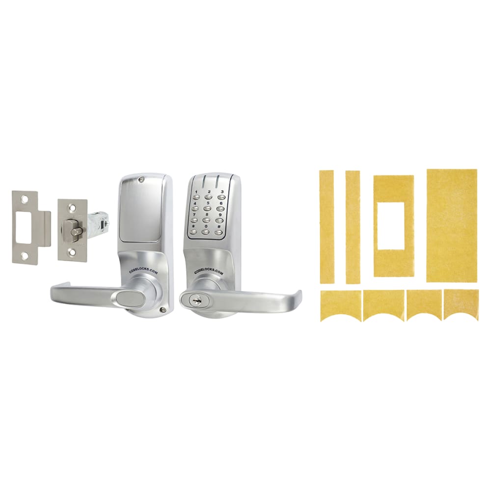 Codelocks CL5010 Digital Code Lock and Latch with Intumescent - Key Override - Brushed Steel