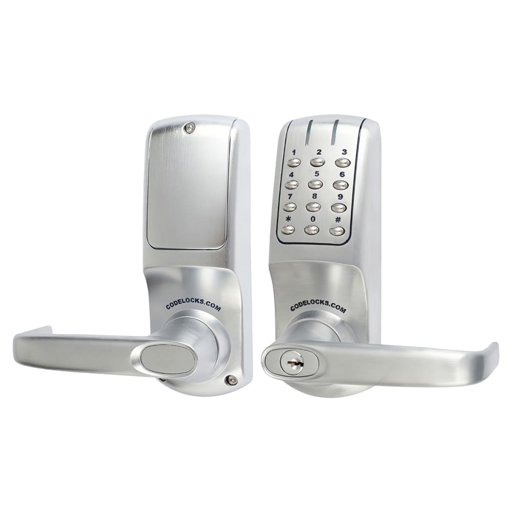 Codelocks CL5010 Digital Code Lock and Latch with Intumescent - Key Override - Brushed Steel